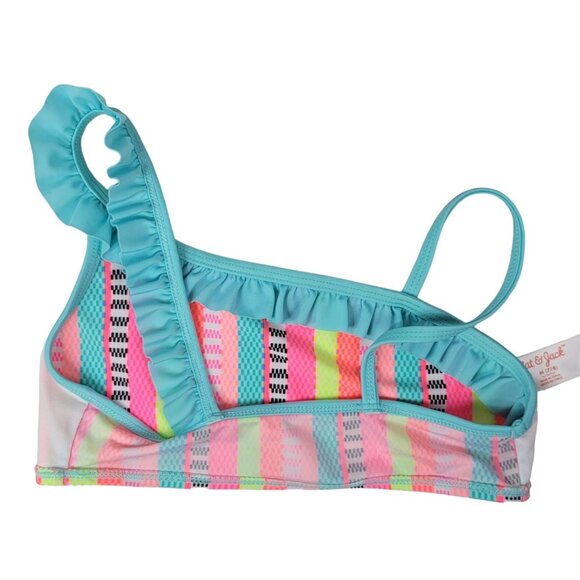 Cat & Jack Girls Swimsuit Set Pink Blue Medium Bikini Skirt Cover Stripe 3 Piece - Picture 5 of 16